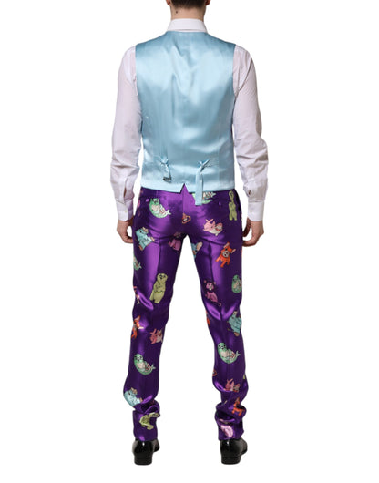 Dolce & Gabbana Purple Silk Animal Print 3 Piece Suit