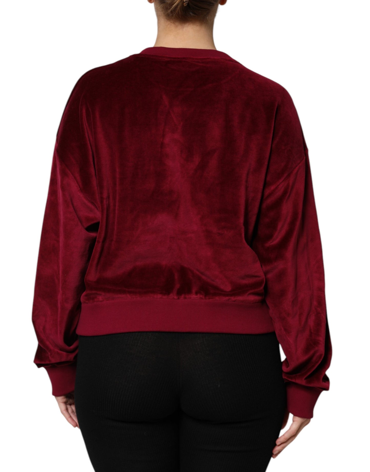 Dolce & Gabbana Red Cotton Velvet Crew Neck Pullover Sweater