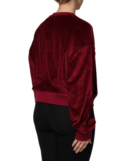Dolce & Gabbana Red Cotton Velvet Crew Neck Pullover Sweater