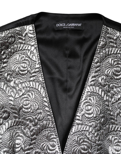 Dolce & Gabbana Silver Floral Jacquard Sleeveless Vest Top