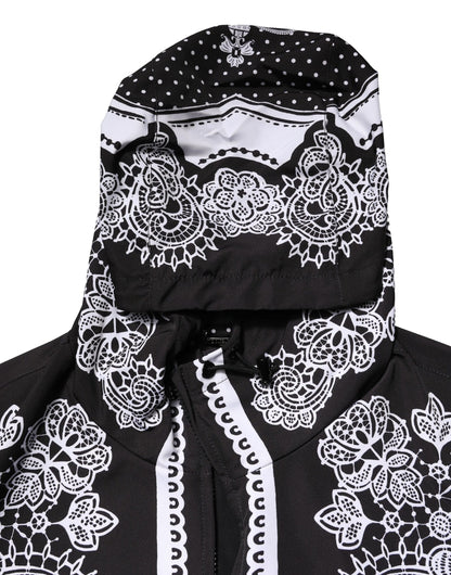 Dolce & Gabbana Black Bandana Print Hooded Bomber Jacket