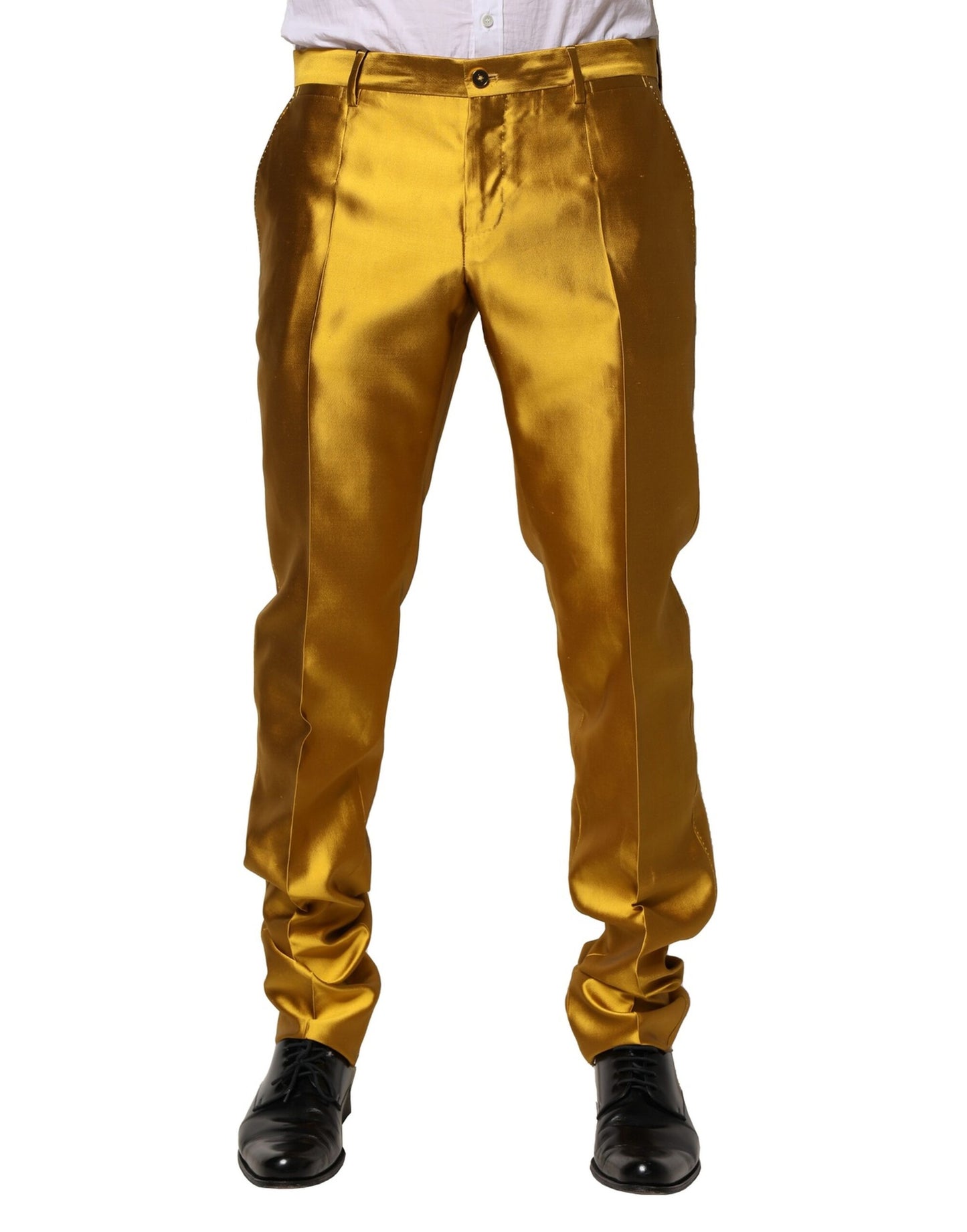 Dolce & Gabbana Yellow Silk Tapered Dress Men Pants