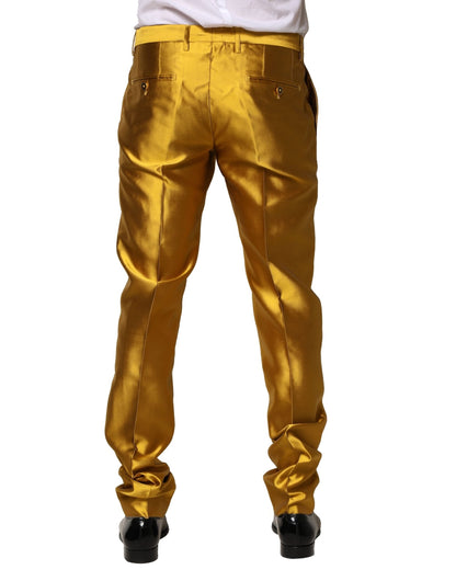 Dolce & Gabbana Yellow Silk Tapered Dress Men Pants