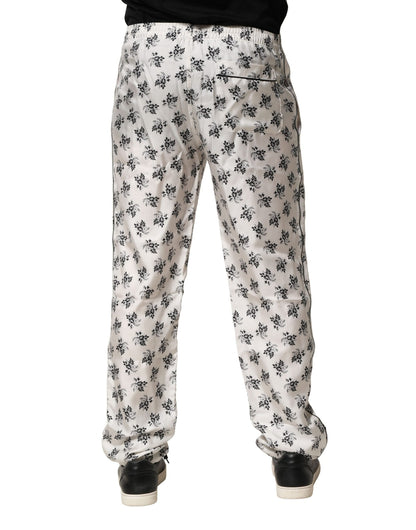 Dolce & Gabbana White Floral Silk Casual Lounge Pants