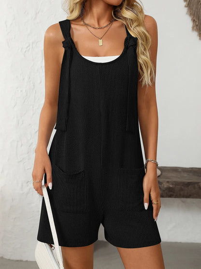 Mono de punto con tiras retorcidas, informal y de moda de verano, con pantalones con tirantes