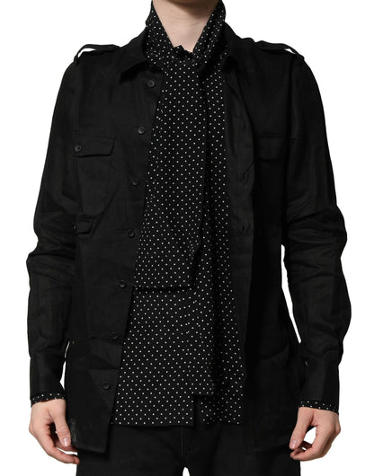 Dolce & Gabbana Black Polka Dot Linen Silk Men Casual Shirt