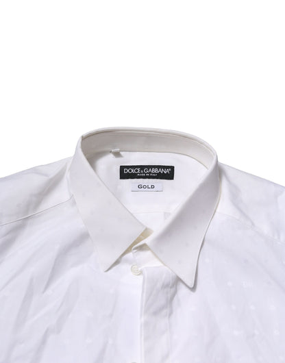 Dolce & Gabbana White Cotton GOLD Long Sleeves Formal Shirt