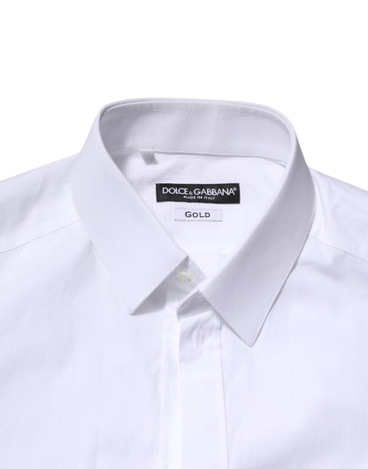 Dolce & Gabbana White Cotton GOLD Long Sleeves Formal Shirt
