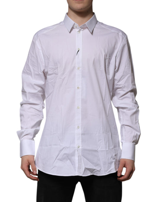 Dolce & Gabbana White Cotton GOLD Long Sleeves Formal Shirt