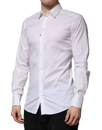 Dolce & Gabbana White Cotton Long Sleeves GOLD Formal Shirt
