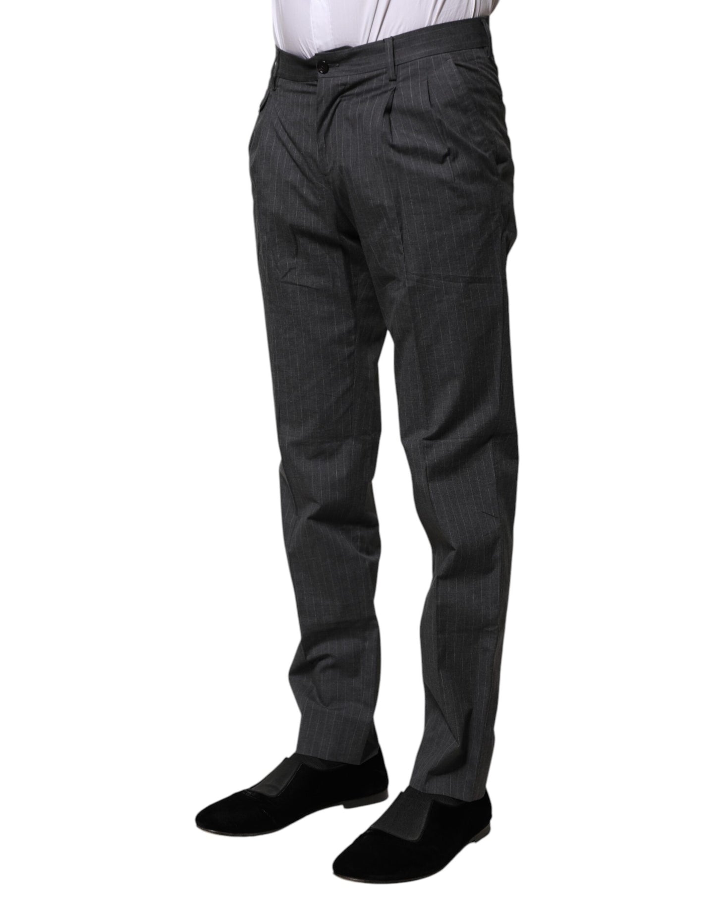Dolce & Gabbana Gray Striped Cotton Formal Pants