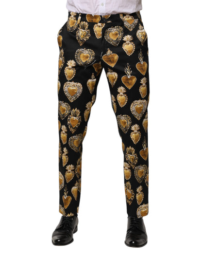 Dolce & Gabbana Black Gold Sacred Heart Print Pants