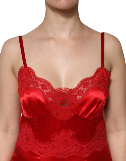 Dolce & Gabbana Red Silk Sleeveless Maxi Long Dress