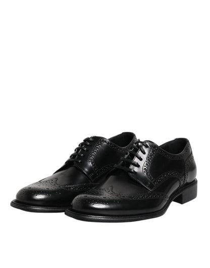 Dolce & Gabbana Black Leather Derby Wingtip Formal Shoes