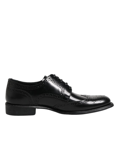 Dolce & Gabbana Black Leather Derby Wingtip Formal Shoes