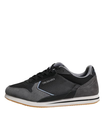 Trussardi Black Gray Lace Up Low Top Casual Sneakers Shoes