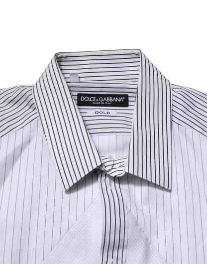Dolce & Gabbana White Striped GOLD Long Sleeves Dress Shirt