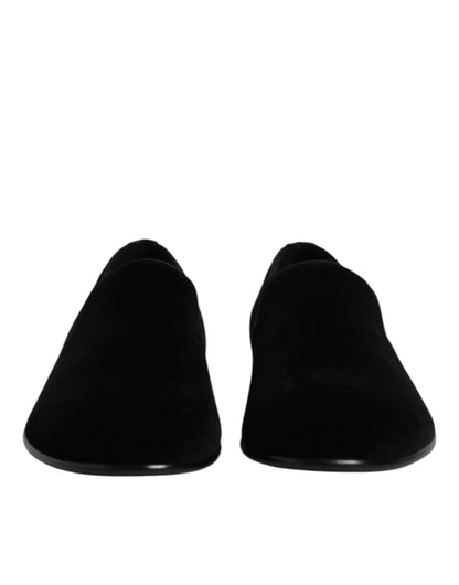 Dolce & Gabbana Black Velvet Slip On Loafers Formal Shoes