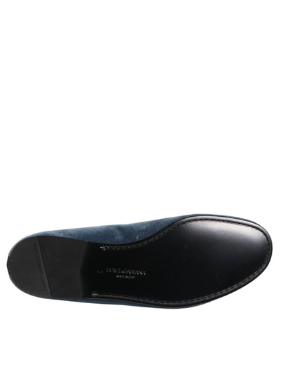 Dolce & Gabbana Blue Velvet DG Logo Loafers Formal Shoes