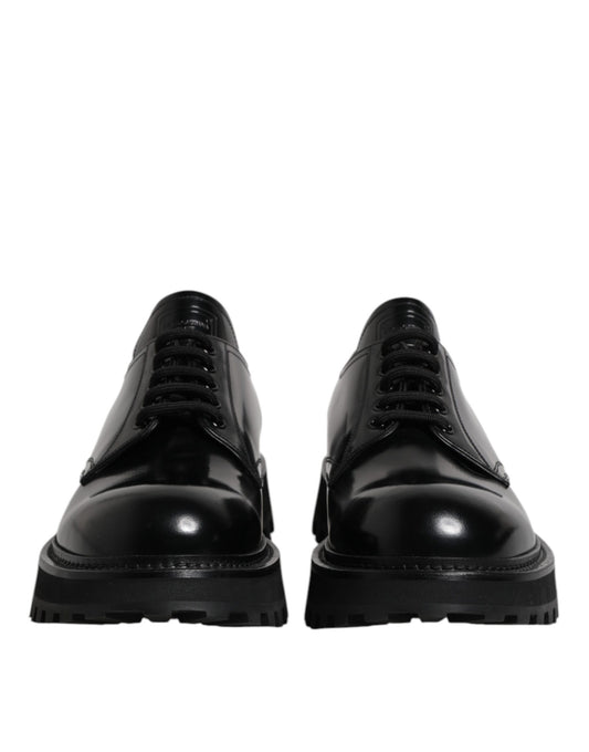 Dolce & Gabbana Black Leather Lace Up Derby Men Dress Shoes