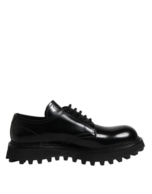 Dolce & Gabbana Black Leather Lace Up Derby Men Dress Shoes
