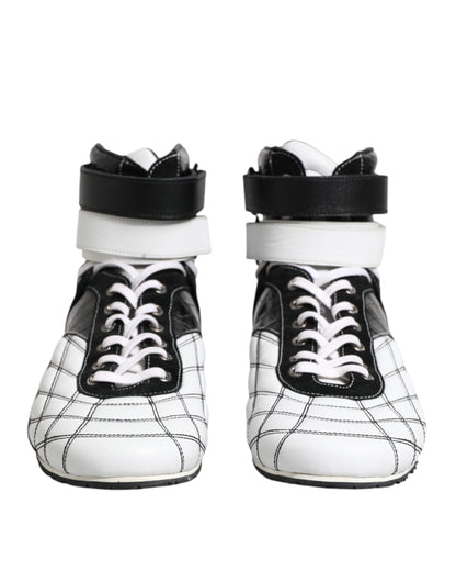 Dolce & Gabbana Black White Leather High Top Sneakers Shoes