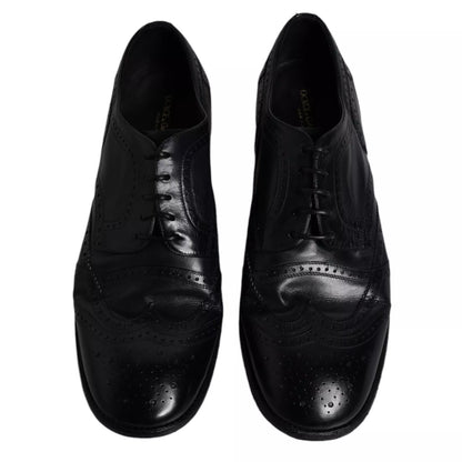 Dolce & Gabbana Dark Blue Leather Derby Wingtip Formal Shoes