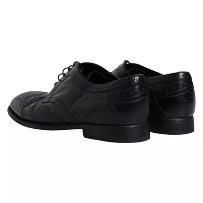 Dolce & Gabbana Dark Blue Leather Derby Wingtip Formal Shoes