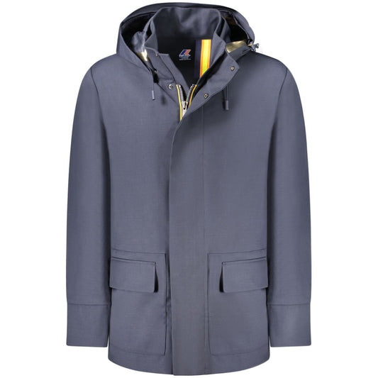 K-WAY Blue Wool Men Trench Coat