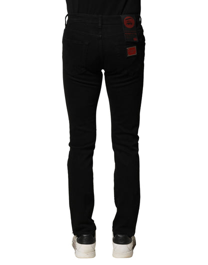 Dolce & Gabbana Black Cotton Logo Plaque Slim Denim Jeans
