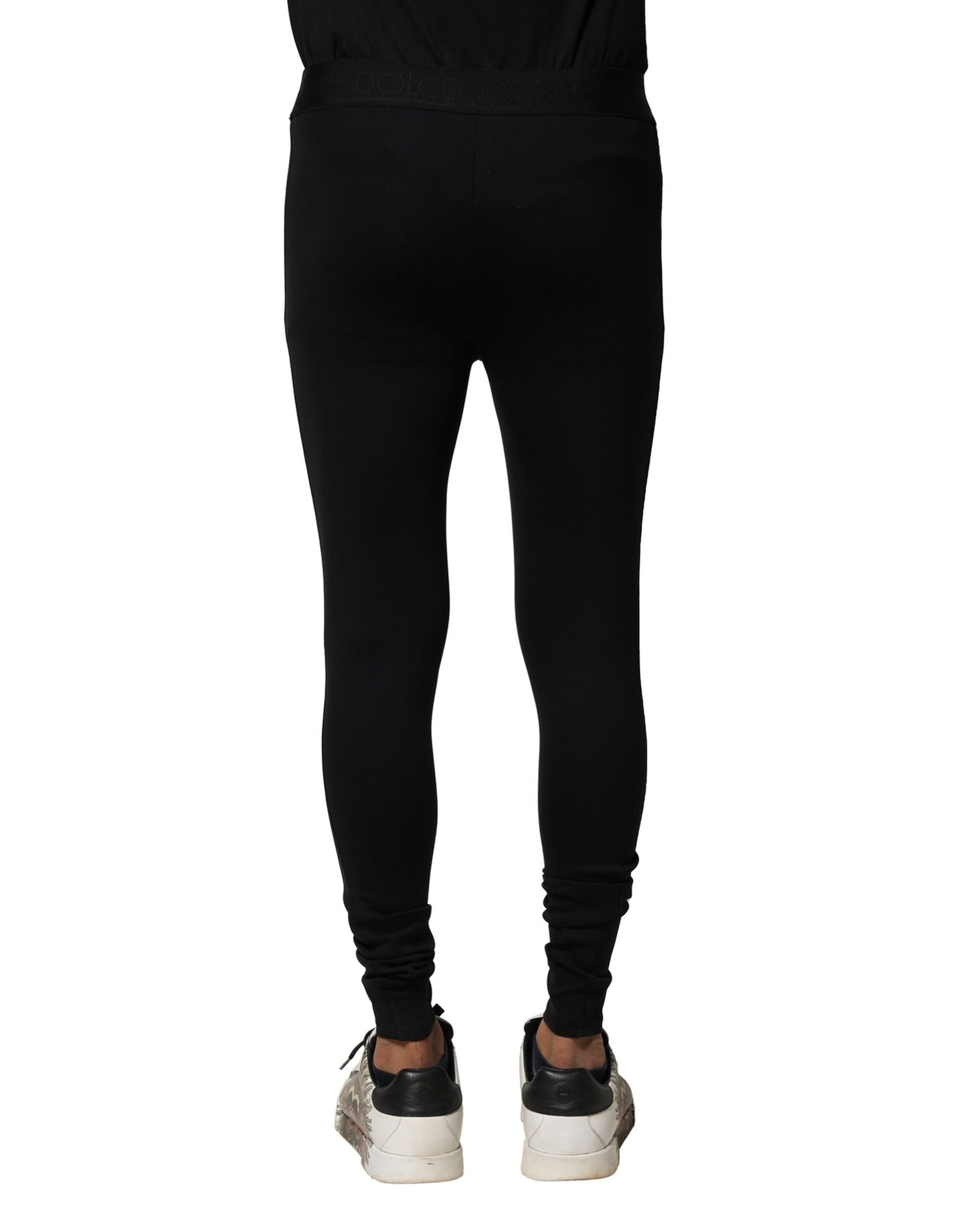 Dolce & Gabbana Black Nylon Elastic Logo Men Leggings Pants