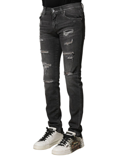 Dolce & Gabbana Black Washed Tattered Slim Fit Denim Jeans