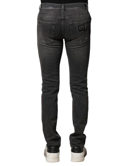 Dolce & Gabbana Black Washed Tattered Slim Fit Denim Jeans