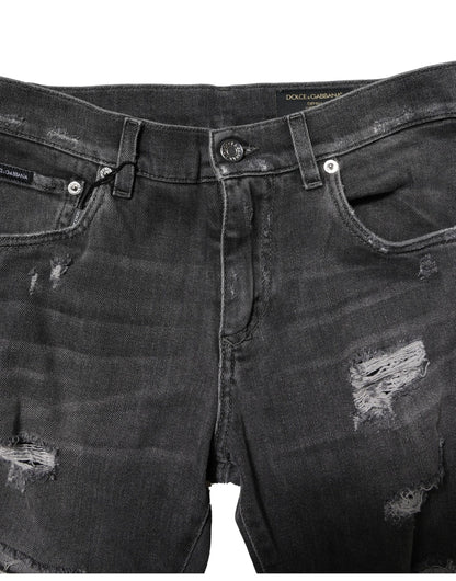 Dolce & Gabbana Black Washed Tattered Slim Fit Denim Jeans
