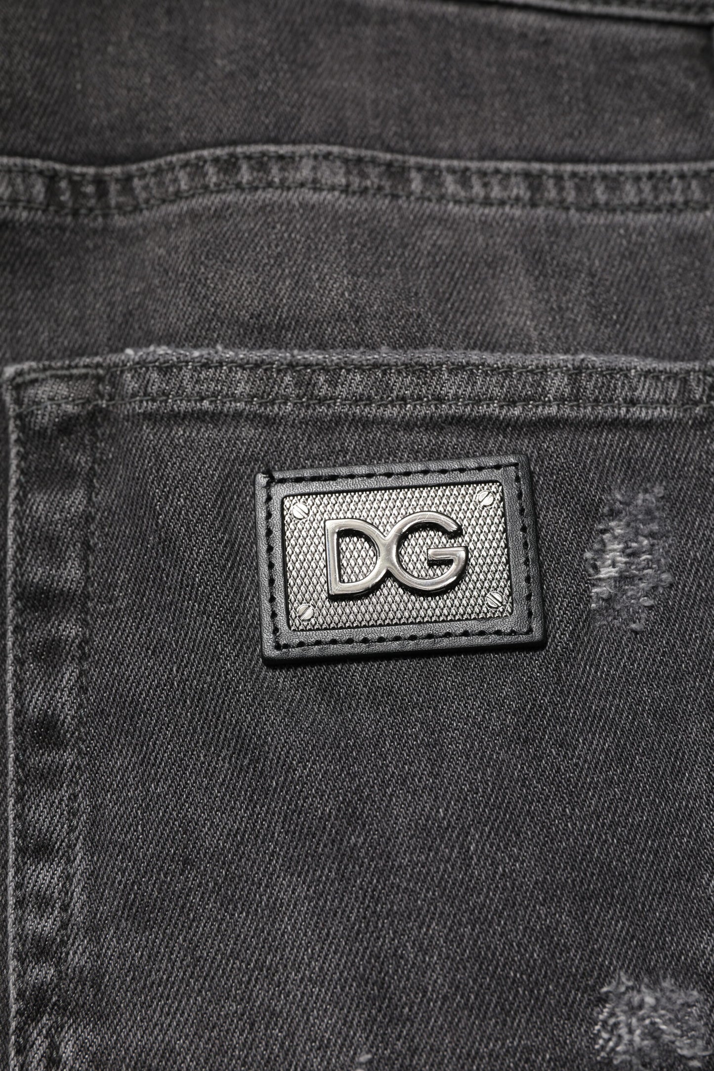 Dolce & Gabbana Black Washed Tattered Slim Fit Denim Jeans