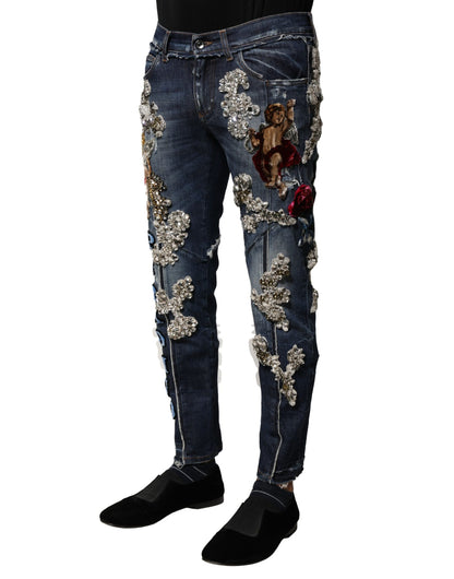 Dolce & Gabbana Blue Cotton Rhinestone Embellish Denim Jeans