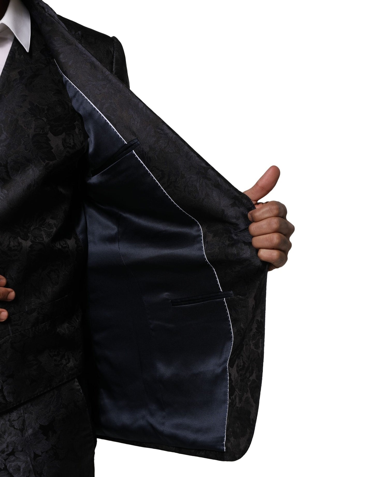 Dolce & Gabbana Black Jacquard 3 Piece Single Breasted Suit