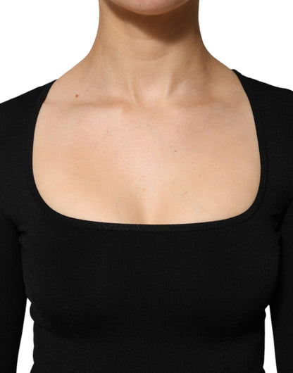 Dolce & Gabbana Black Square Neck Long Sleeves Pullover Top