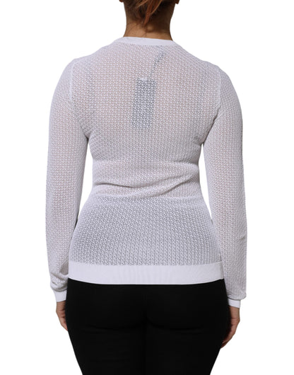 Dolce & Gabbana White Round Neck Long Sleeves Pullover Top