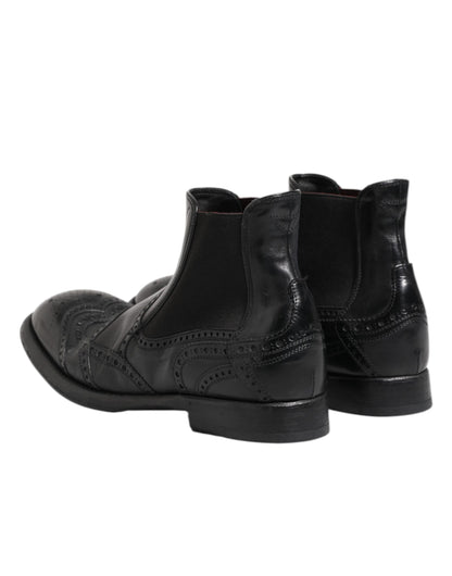 Dolce & Gabbana Black Leather Ankle Boots Slip On Shoes