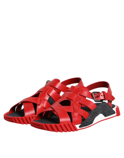 Dolce & Gabbana Red Black Leather Ankle Strap Sandals Shoes