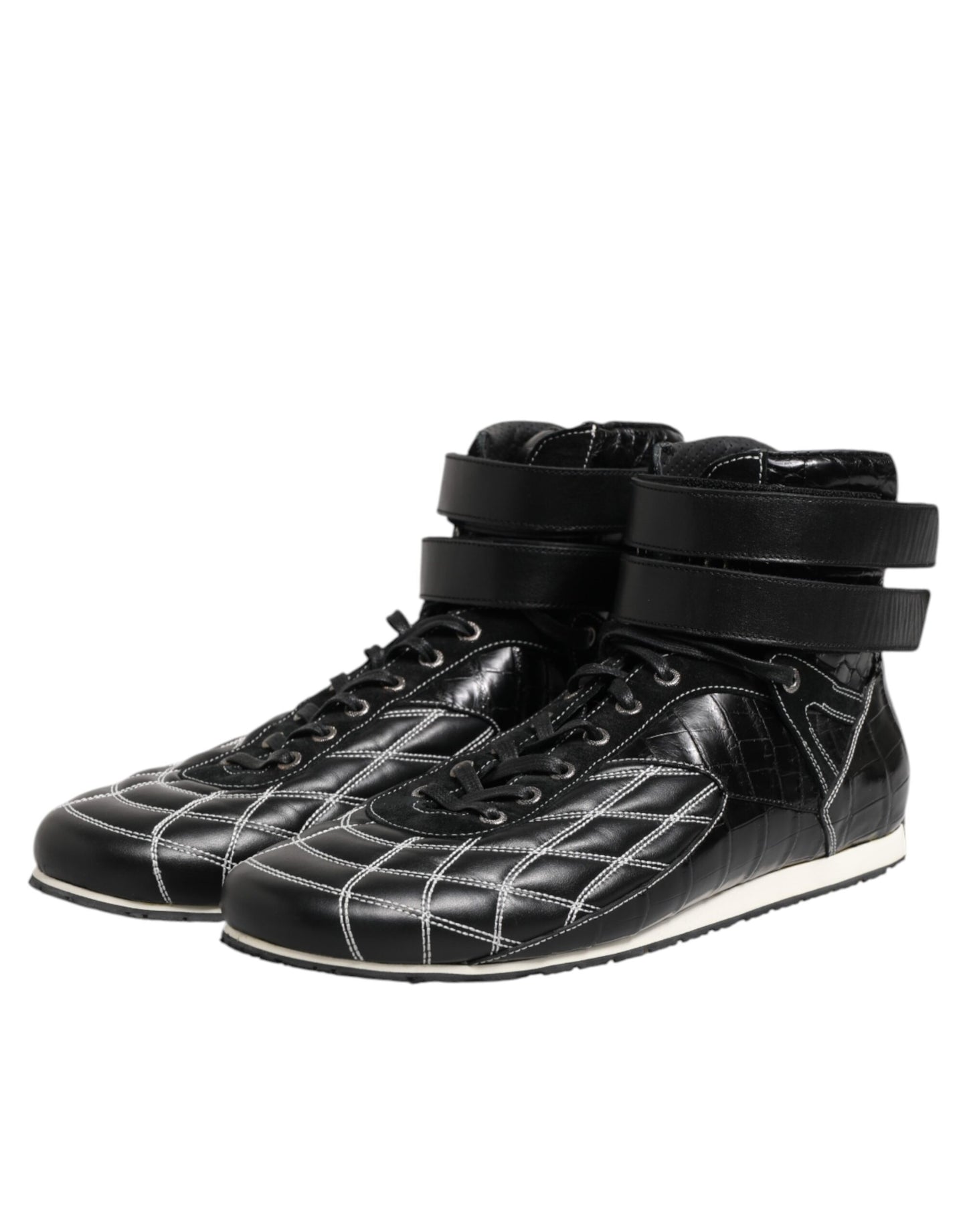 Dolce & Gabbana Black Quilted Leather Lace Up Sneakers Shoes