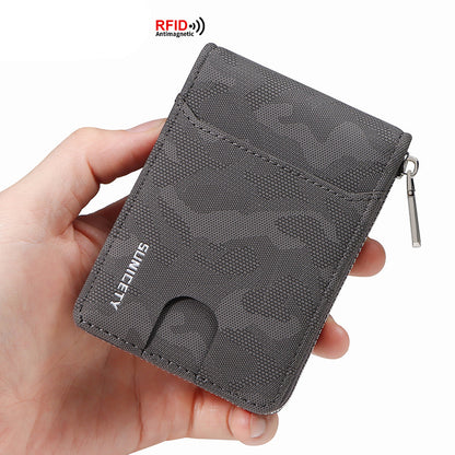 Cartera de camuflaje de PU con cremallera RFID, gran capacidad, para tarjetas de crédito
