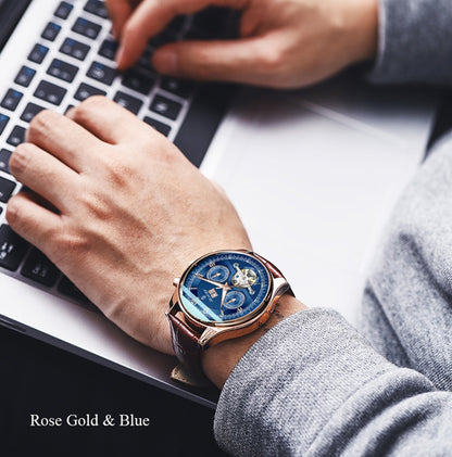 Reloj mecánico automático SenorsSN170 para hombre, de lujo, de cuero militar, cronógrafo