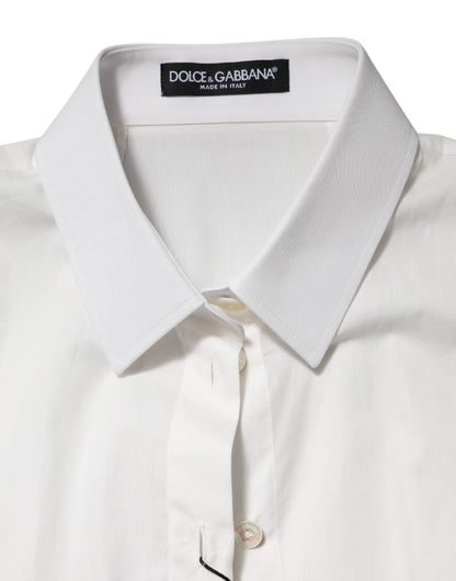 Dolce & Gabbana White Cotton Short Sleeves Collared Top Shirt