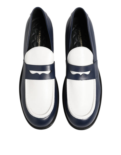 Dolce & Gabbana Black White Leather Slip On Loafers Men Dress Shoes