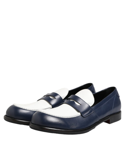 Dolce & Gabbana Black White Leather Slip On Loafers Men Dress Shoes