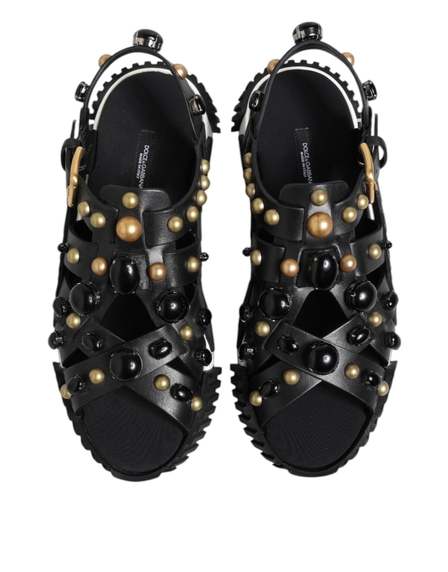Dolce & Gabbana Black Leather Studded Ankle Strap Sandals Shoes