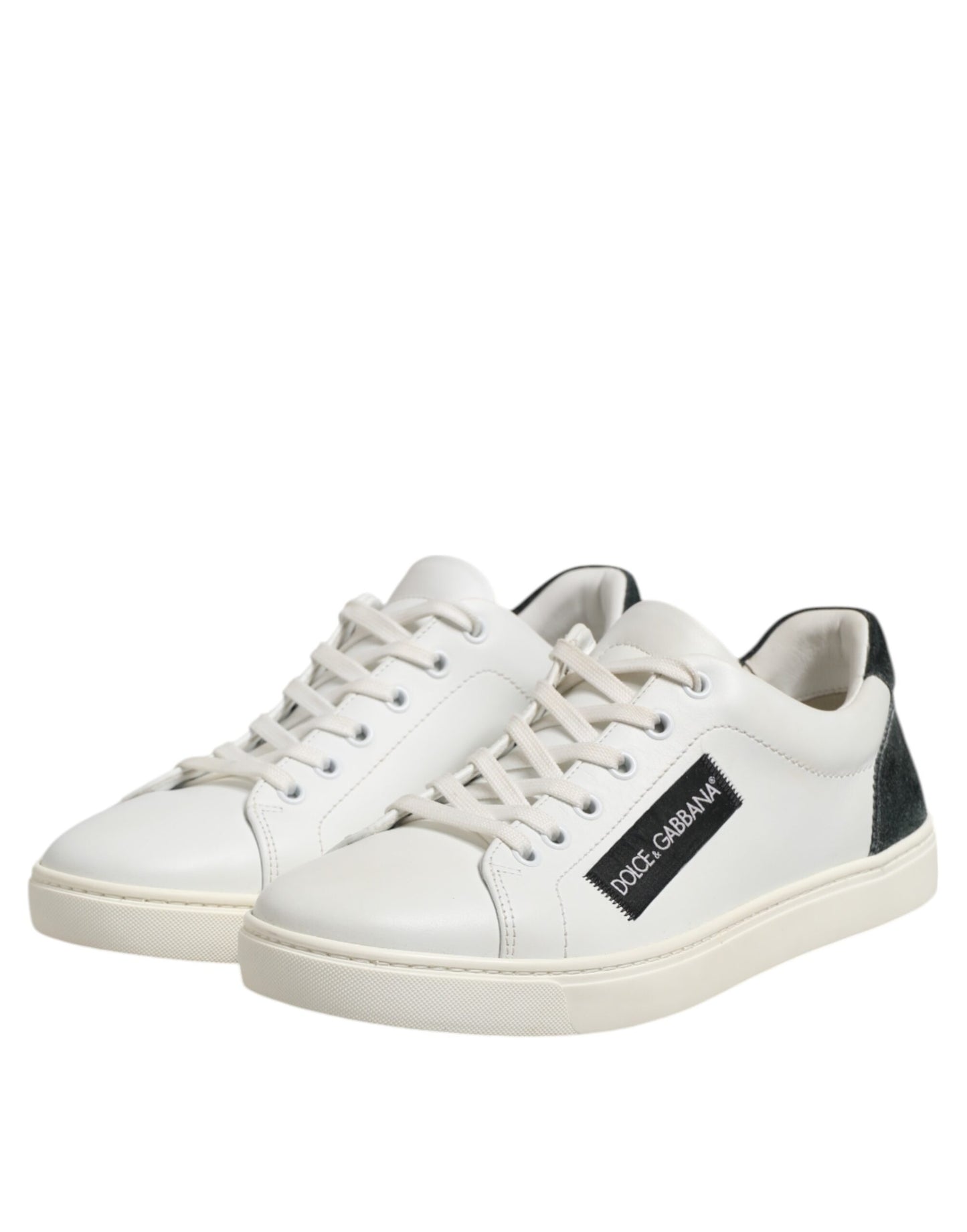 Dolce & Gabbana White Black Leather Lace Up Men Sneakers Shoes