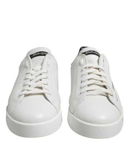 Dolce & Gabbana White Black Logo Low Top Leather Sneakers Shoes